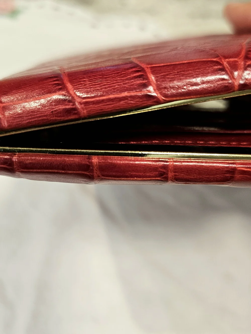 Vintage Red ABAS Genuine Leather Wallet Croc Embossed Frame Clutch Organizer